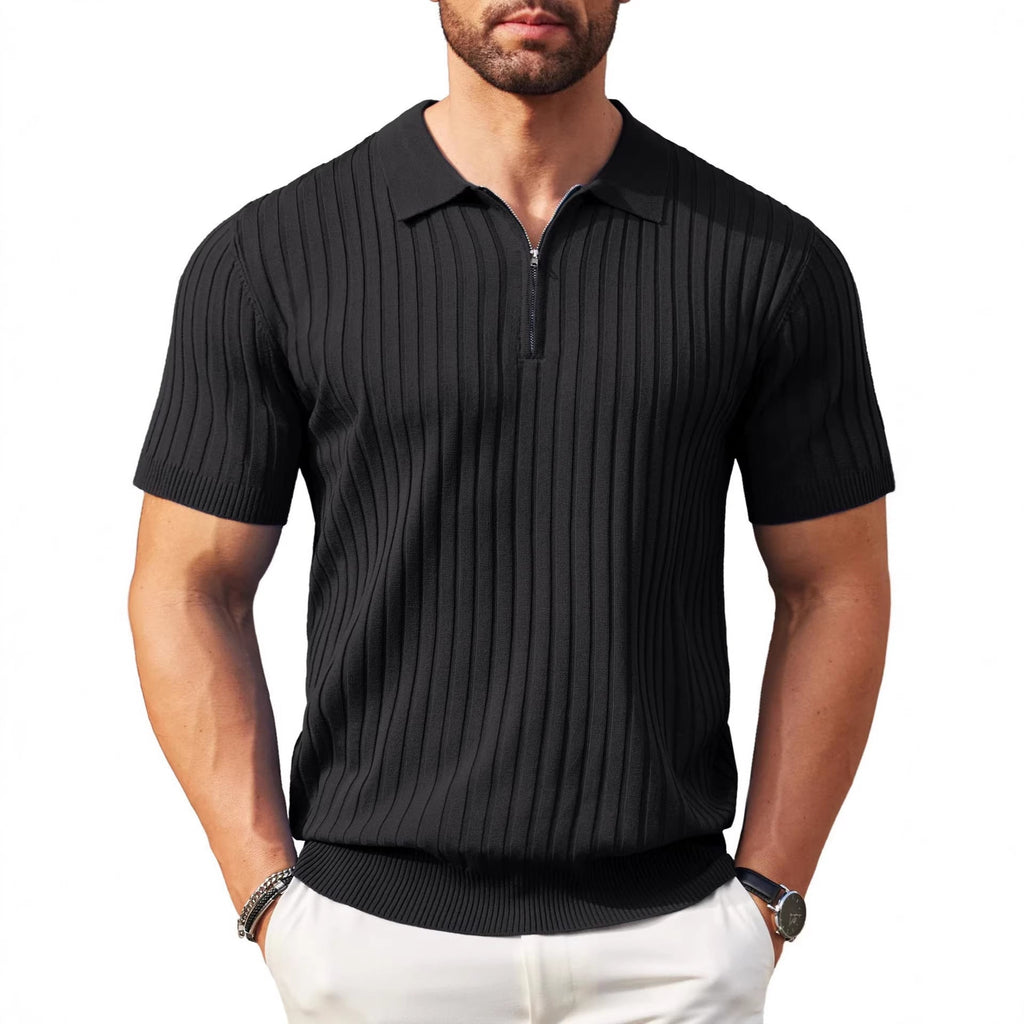 Men's Zip-Up Short-Sleeve Polo Shirt – Rib-Knit — view 2