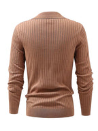 Men's Slim Knit Polo Shirt – Waffle Lapel Texture, Long Sleeve
