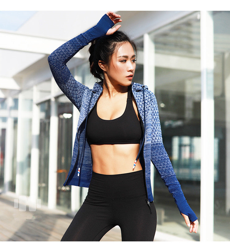 Women's Zip-Up Hooded Yoga Jacket – Long Sleeve, Quick Dry