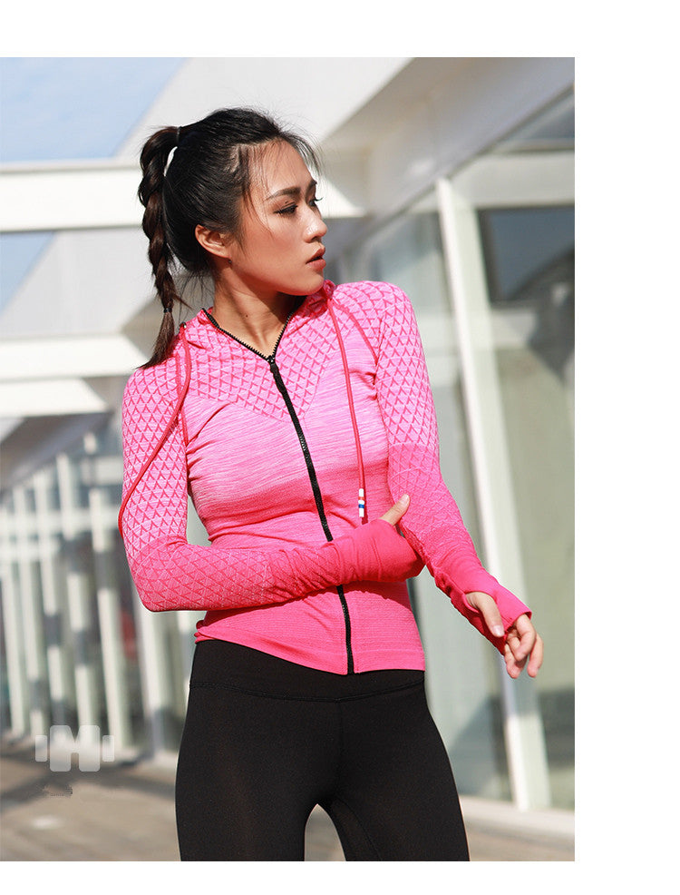 Women's Zip-Up Hooded Yoga Jacket – Long Sleeve, Quick Dry
