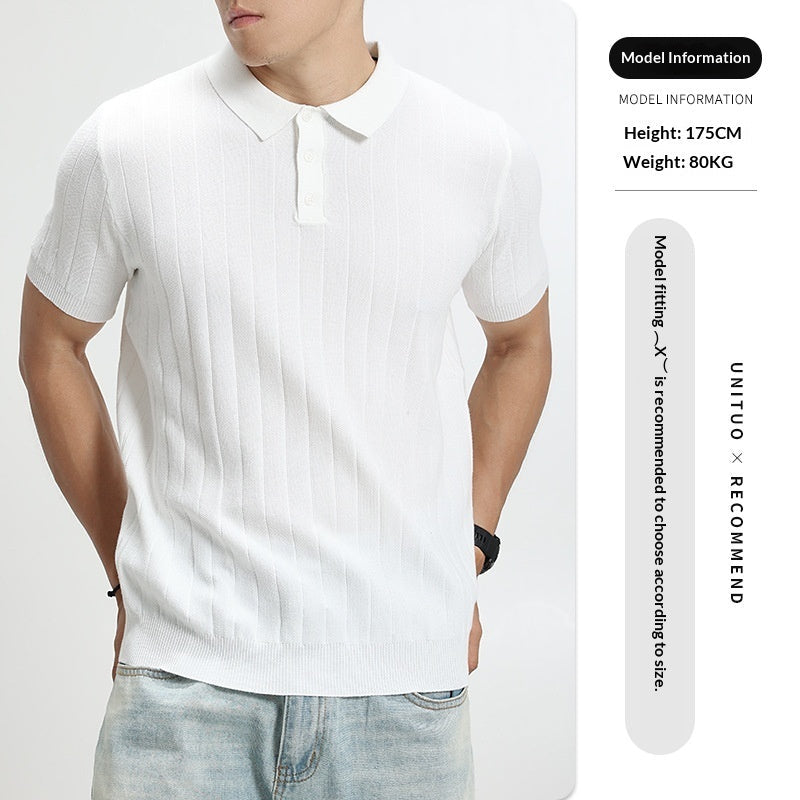 Men's Rib-Knit Polo Shirt – Lightweight Cotton — view 5