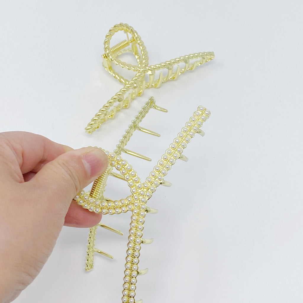 Golden Gem Hair Claw Set – Pearl & Crystal Gold Hair Clips (Set of 2)