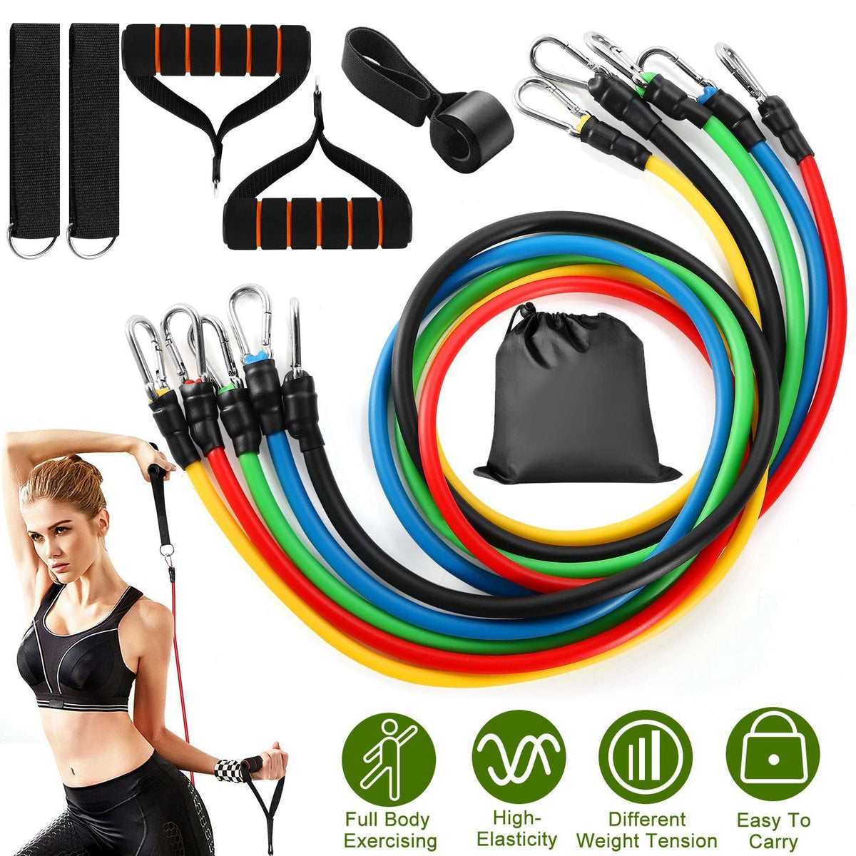 Resistance Bands Set – 11-Piece Tube Bands with Handles and Ankle Straps