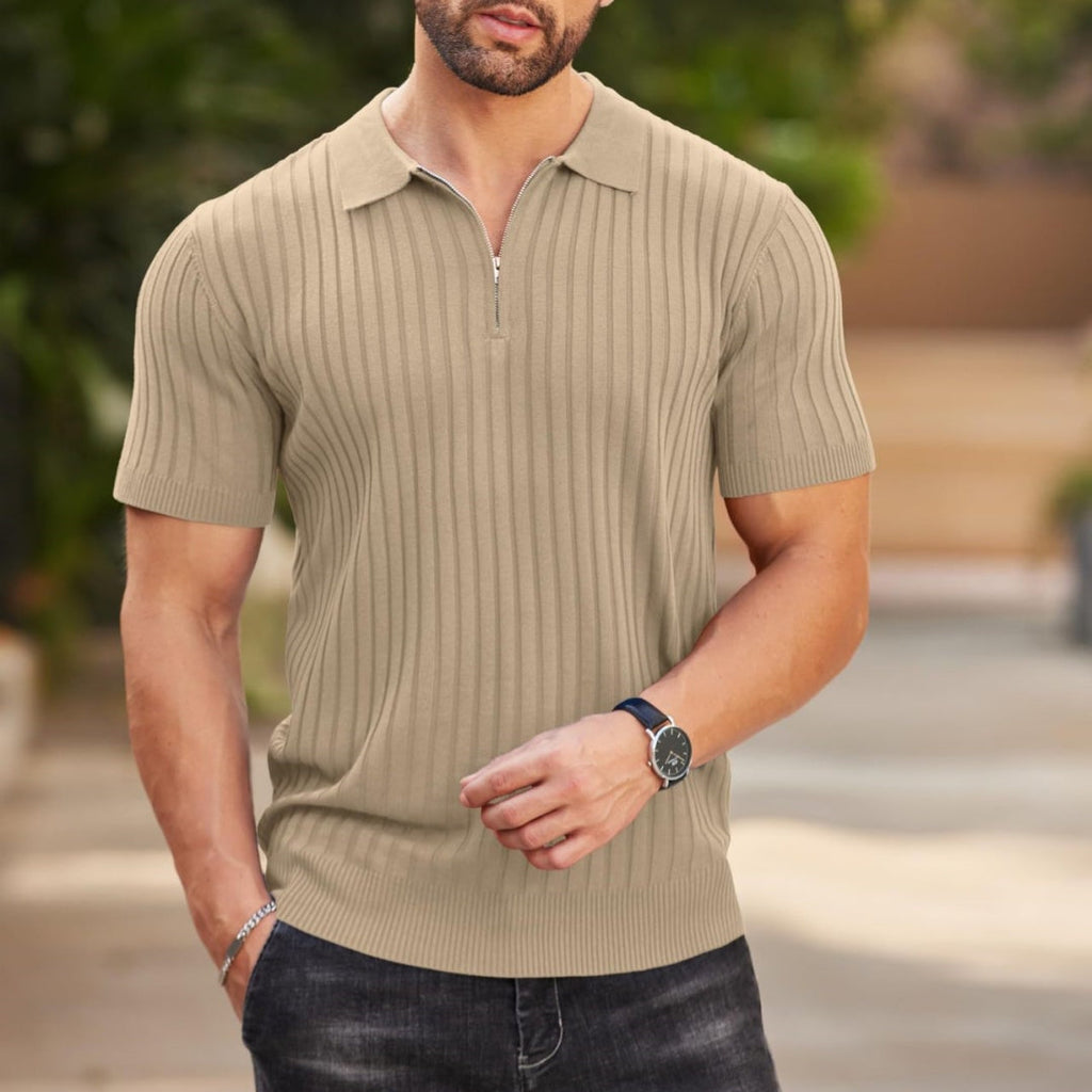 Men's Zip-Up Short-Sleeve Polo Shirt – Rib-Knit — main view