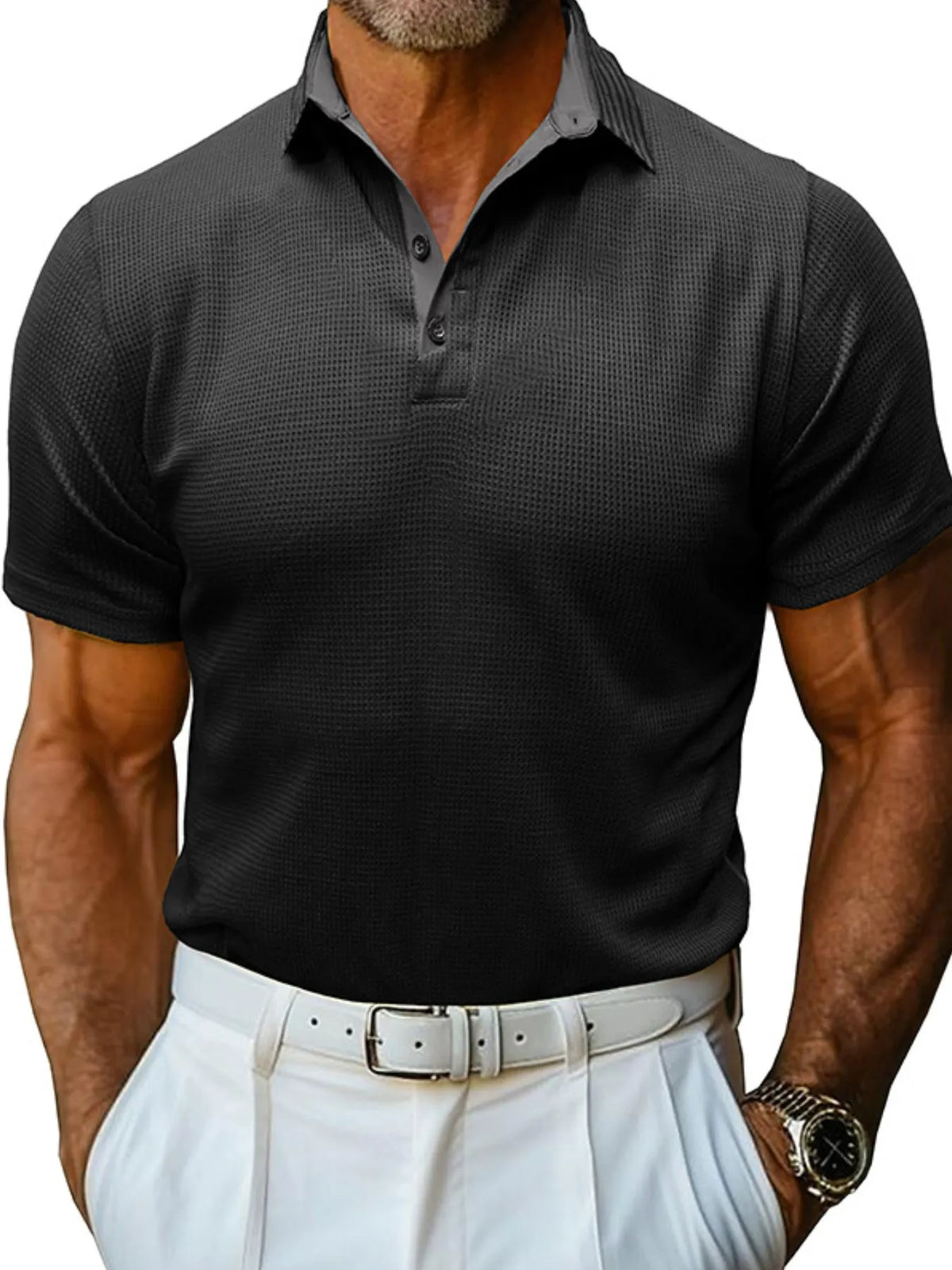 Men's Classic Textured Golf Polo Shirt | Short Sleeve