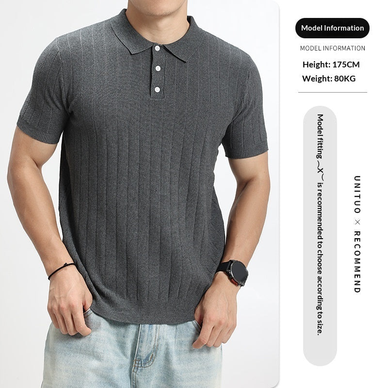 Men's Rib-Knit Polo Shirt – Lightweight Cotton — view 7
