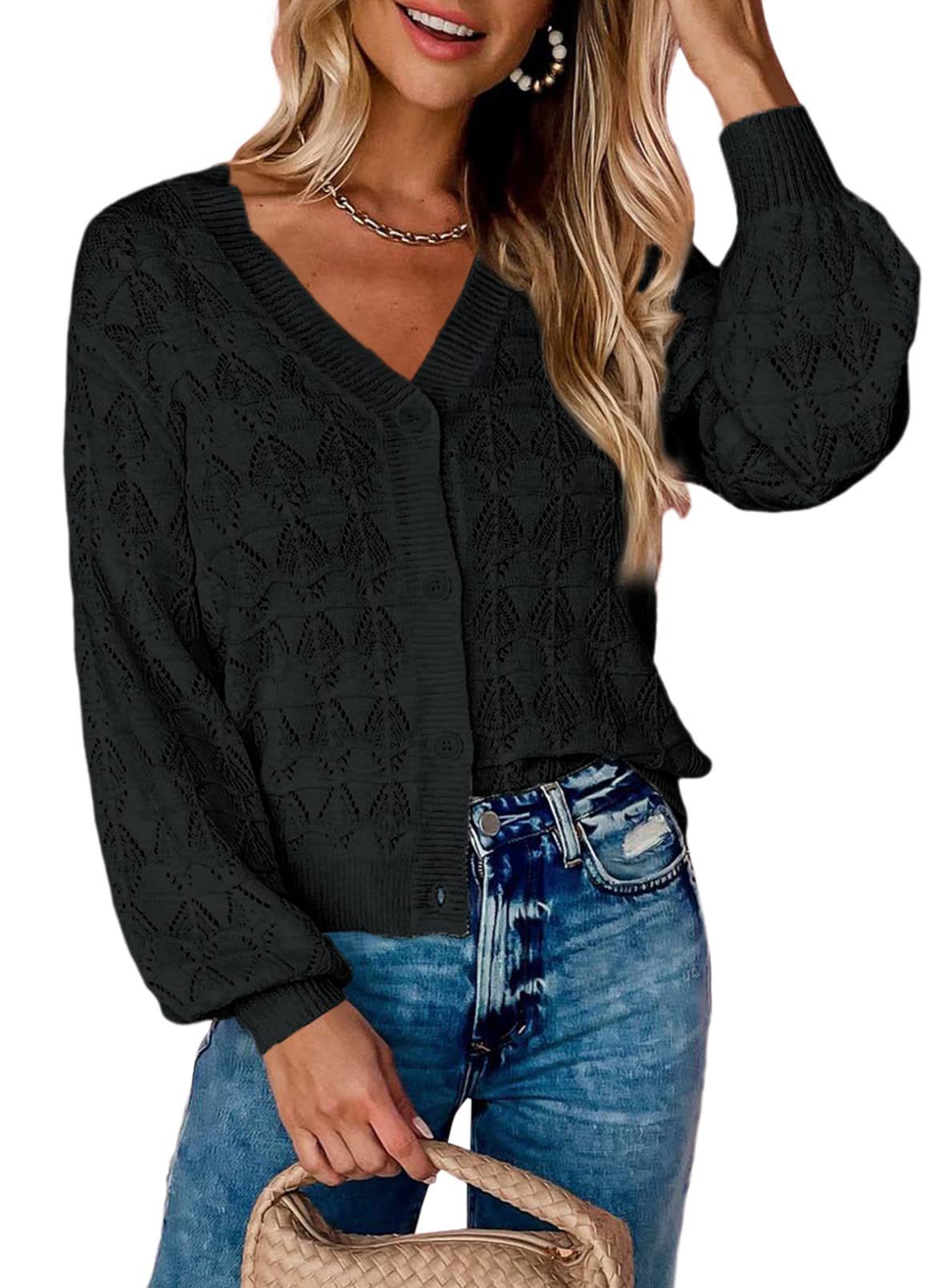 Women's Short V-Neck Knit Cardigan — view 7