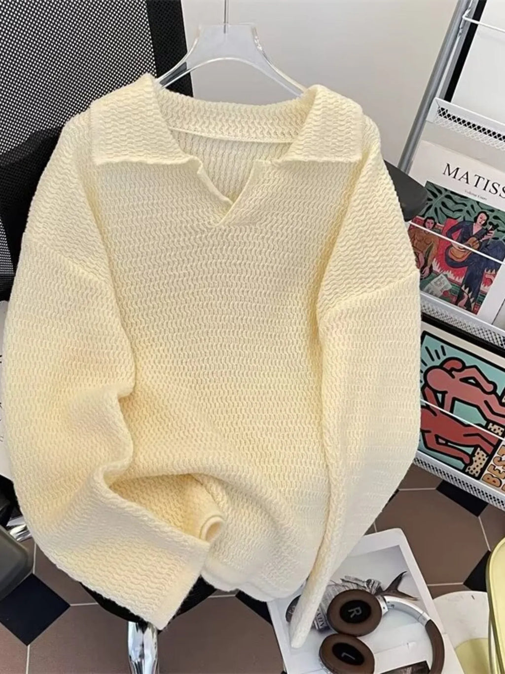 Men's Textured Knit Polo Collar Sweater — view 2