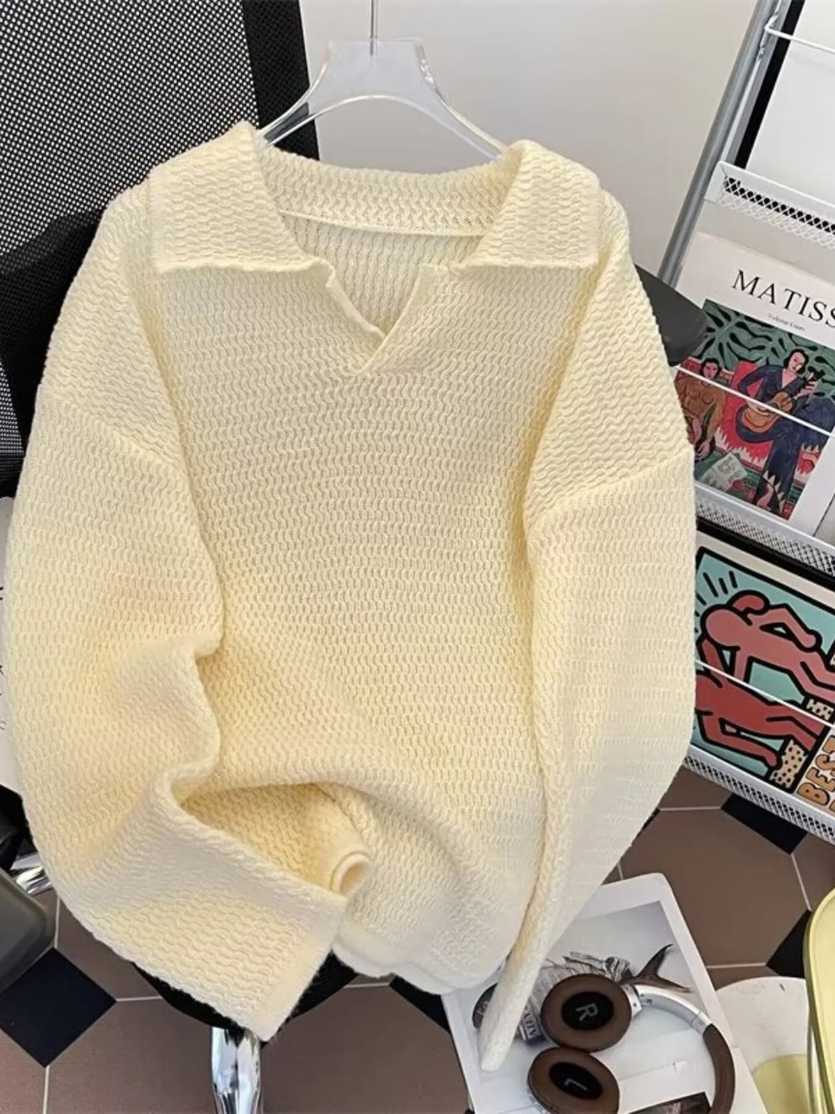 Men's Textured Knit Polo Collar Sweater — view 2