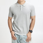 Men's Rib-Knit Polo Shirt – Lightweight Cotton — main view