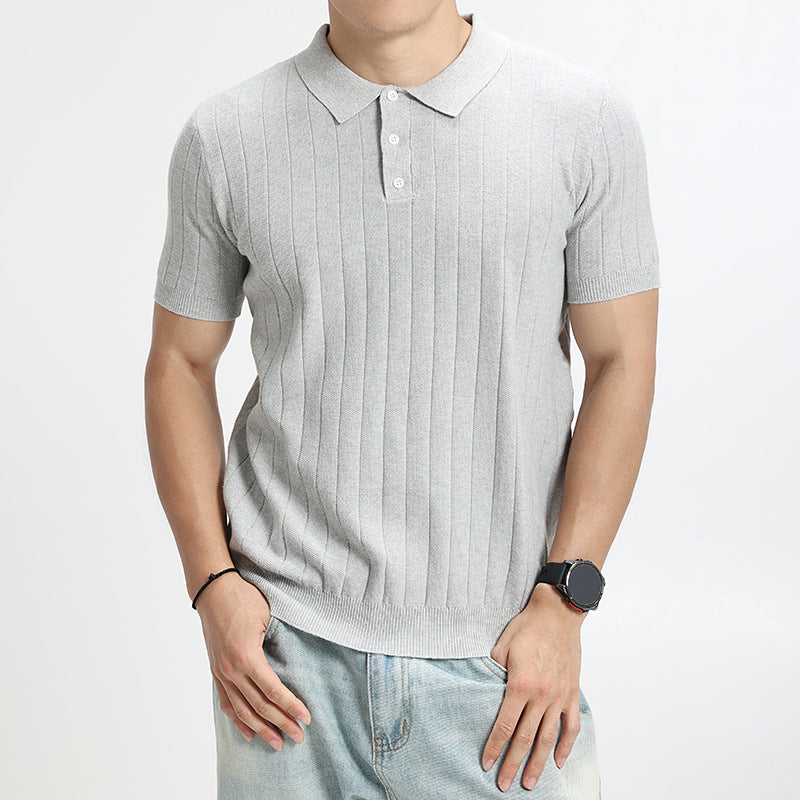 Men's Rib-Knit Polo Shirt – Lightweight Cotton — main view
