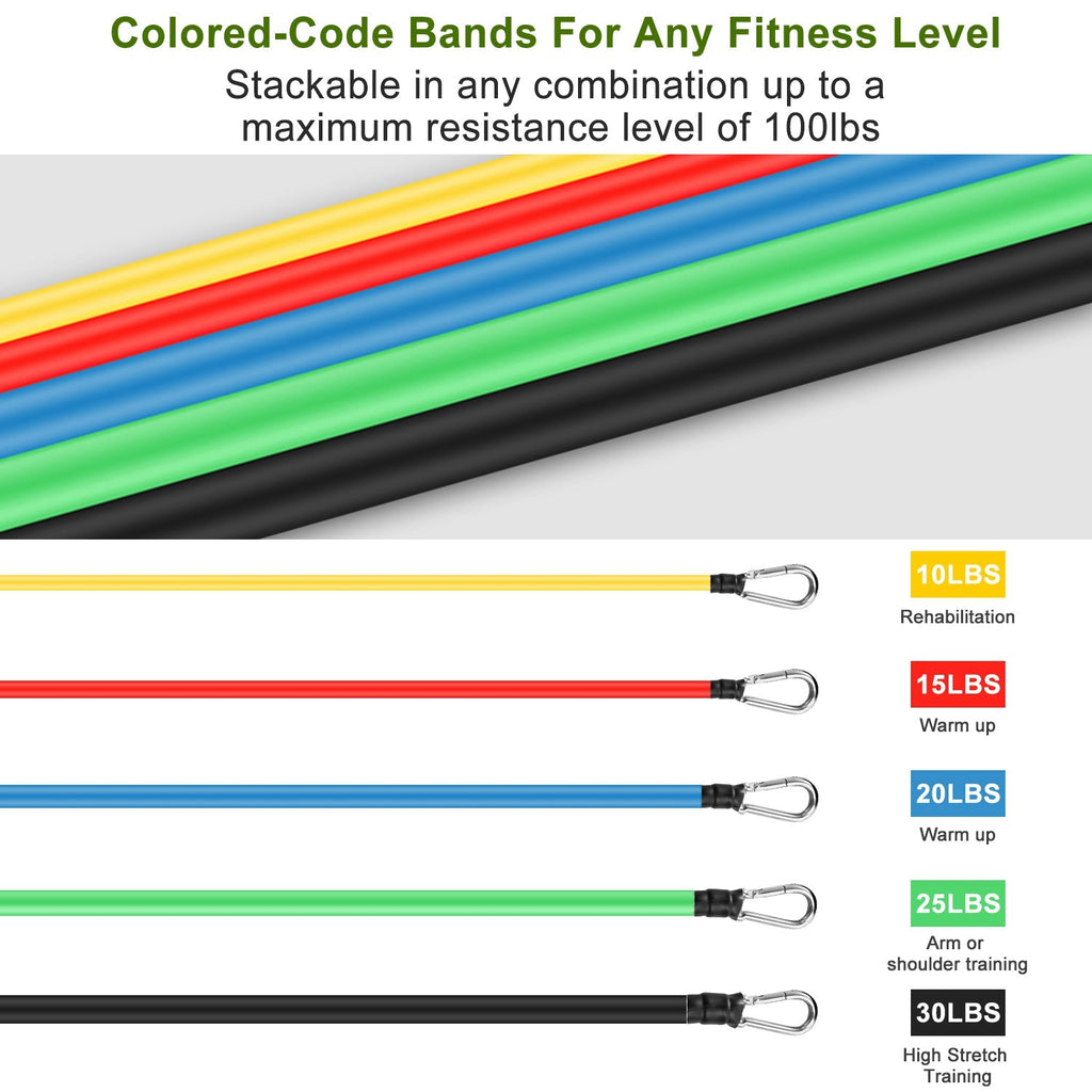 Resistance Bands Set – 11-Piece Tube Bands with Handles and Ankle Straps