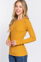 Women's Long Sleeve Henley Thermal Knit Top