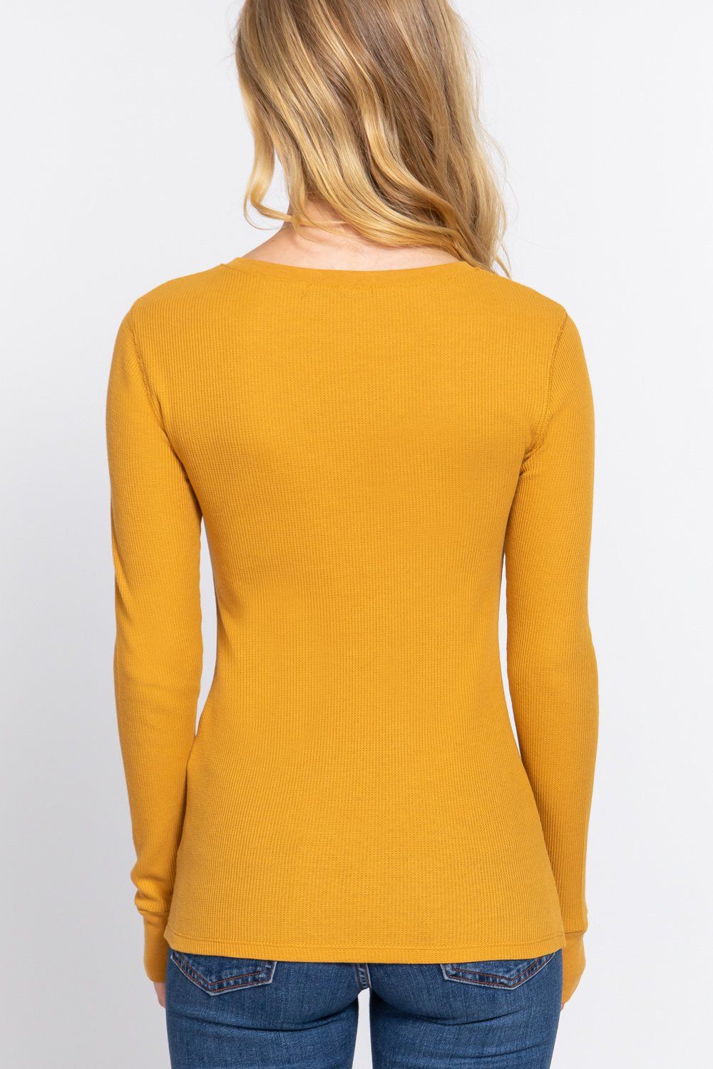 Women's Long Sleeve Henley Thermal Knit Top