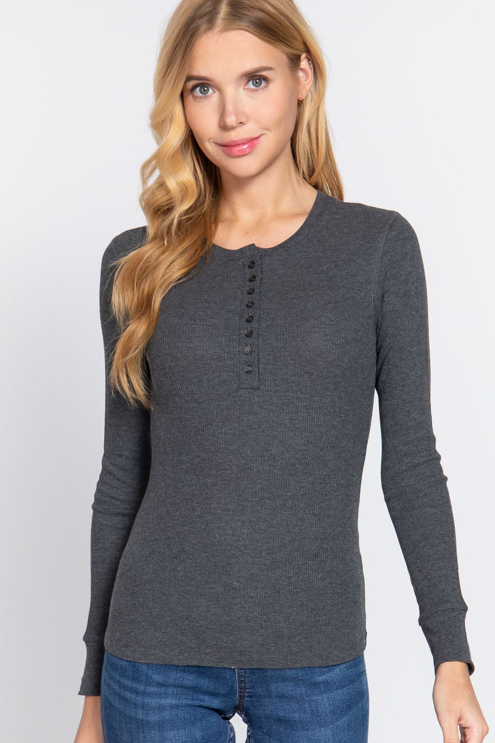 Women's Long Sleeve Henley Thermal Knit Top