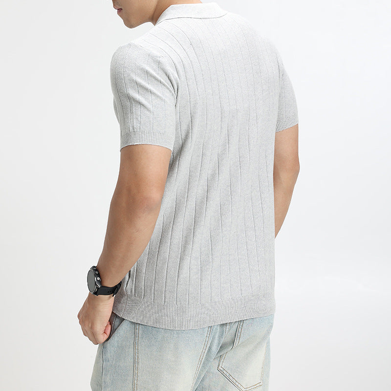 Men's Rib-Knit Polo Shirt – Lightweight Cotton — view 2