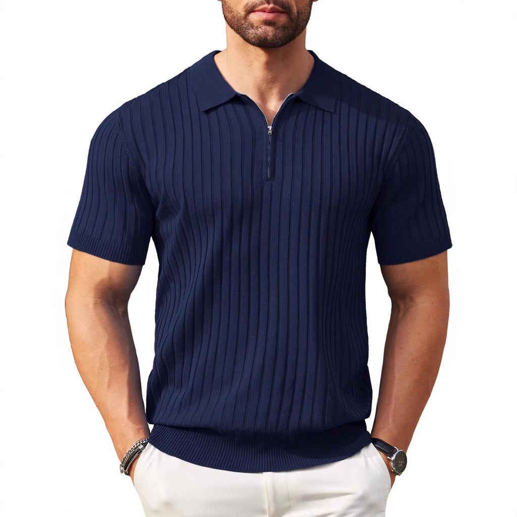 Men's Zip-Up Short-Sleeve Polo Shirt – Rib-Knit — view 4