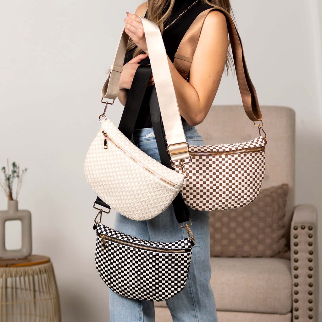 Layla woven check crossbody sling bag