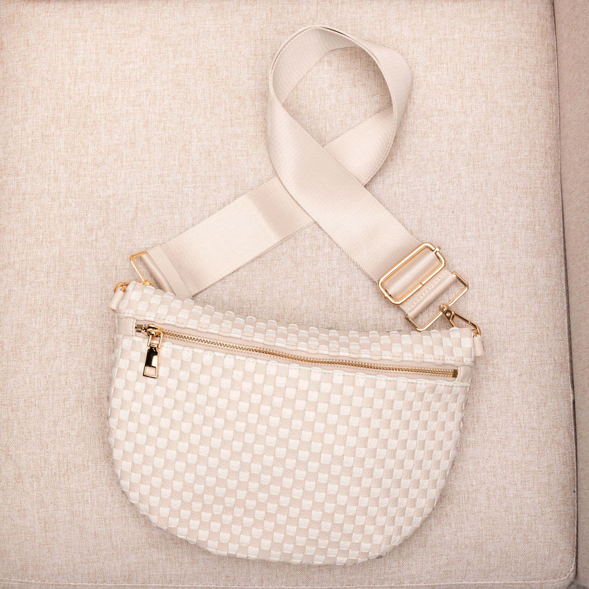 Layla woven check crossbody sling bag, view 9