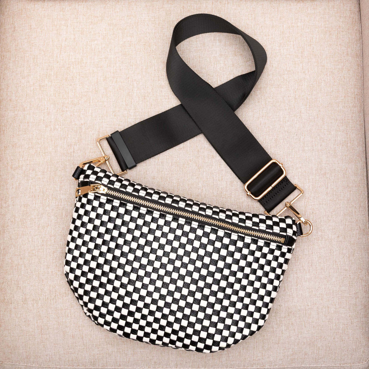 Layla woven check crossbody sling bag, view 32