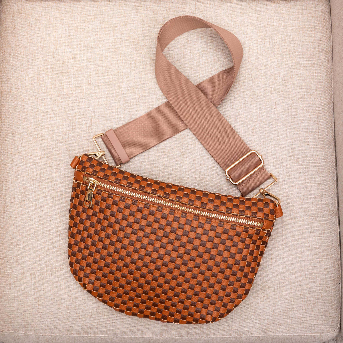 Layla woven check crossbody sling bag, view 16