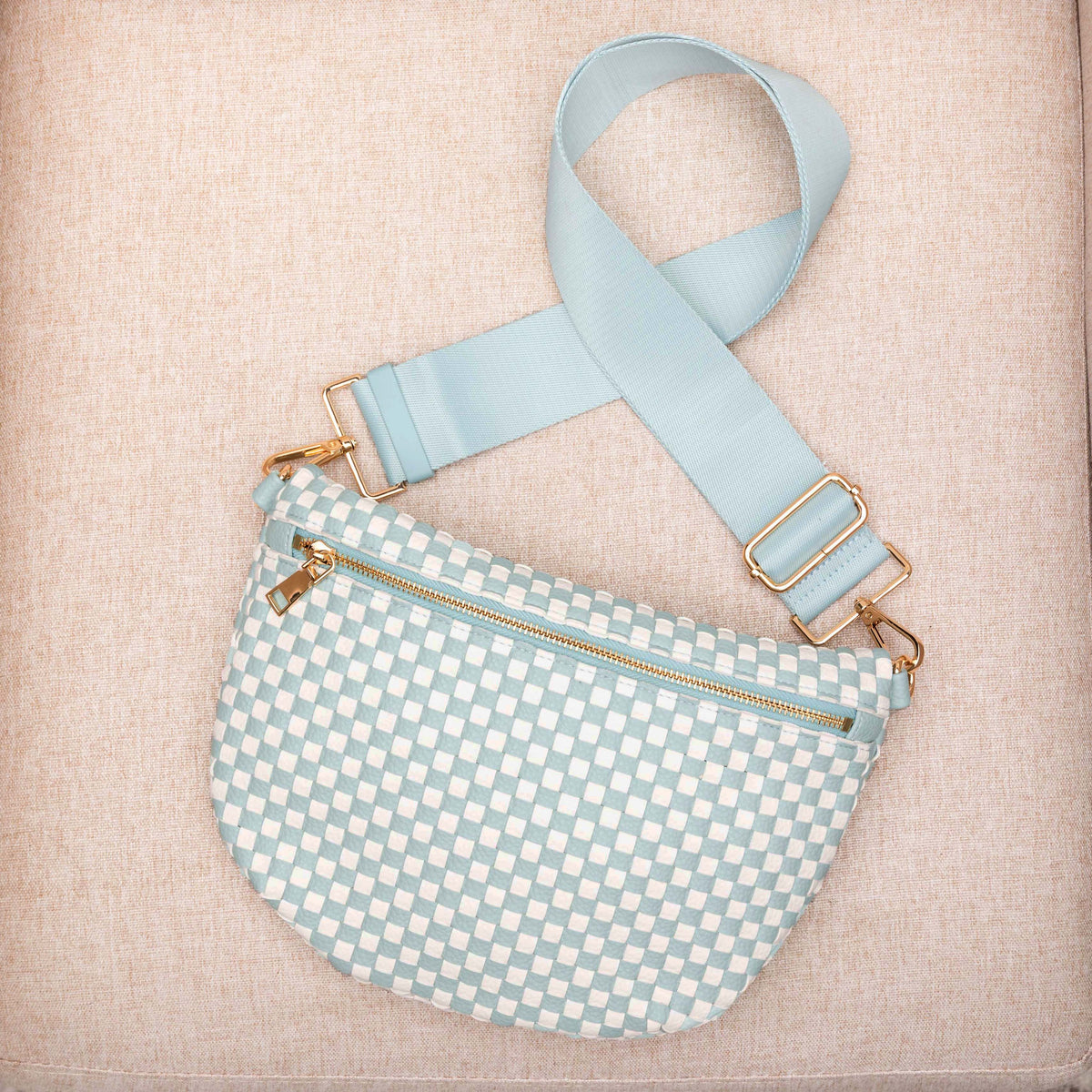 Layla woven check crossbody sling bag, view 35