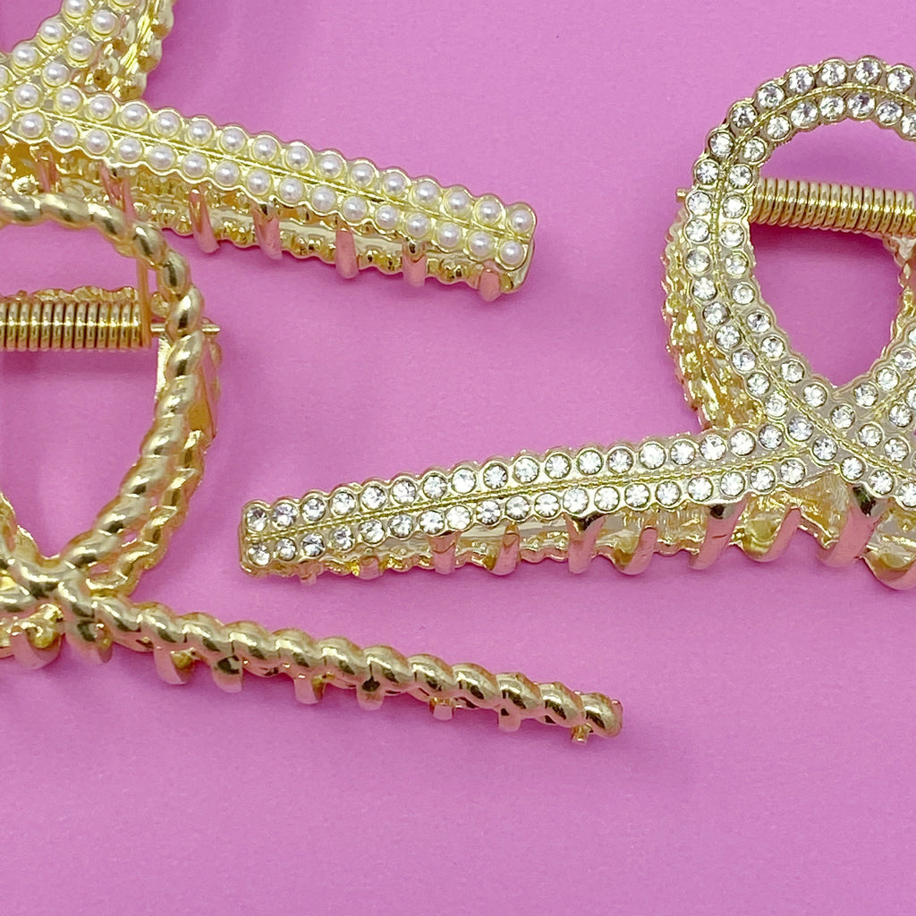 Golden Gem Hair Claw Set – Pearl & Crystal Gold Hair Clips (Set of 2)