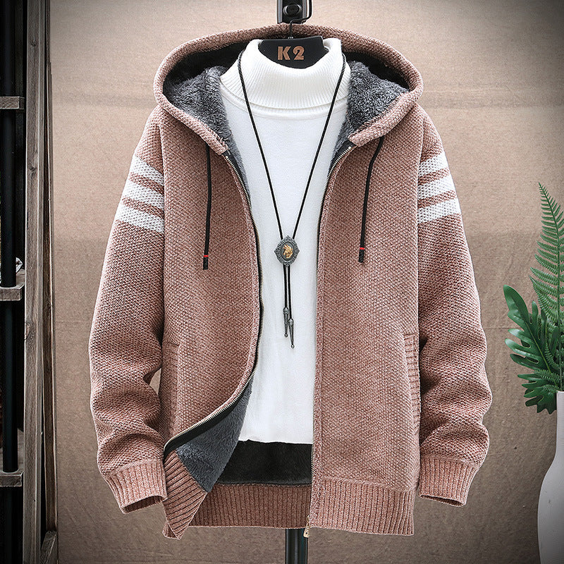 Men's Hooded Velvet Zip-Up Cardigan Jacket — main view
