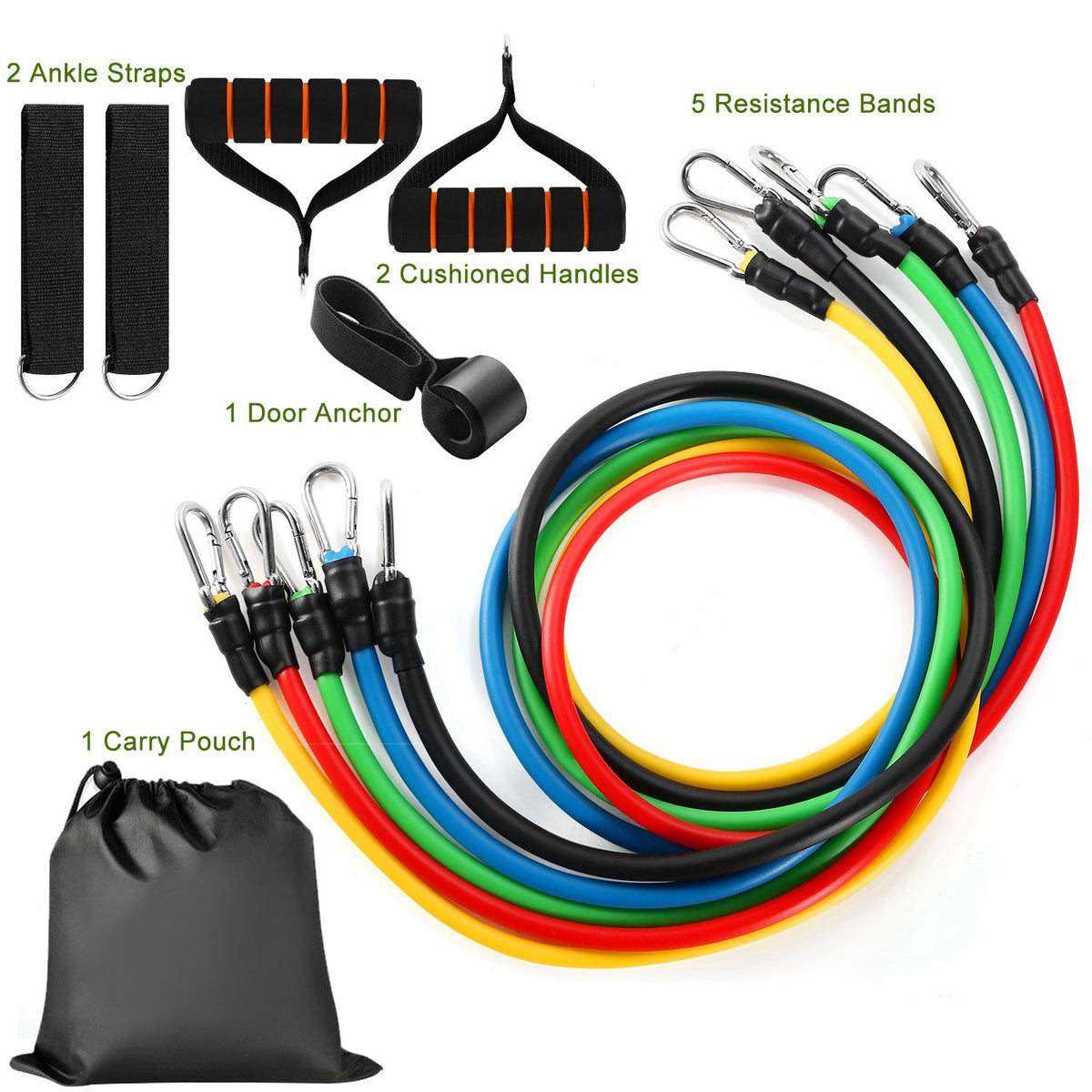 Resistance Bands Set – 11-Piece Tube Bands with Handles and Ankle Straps