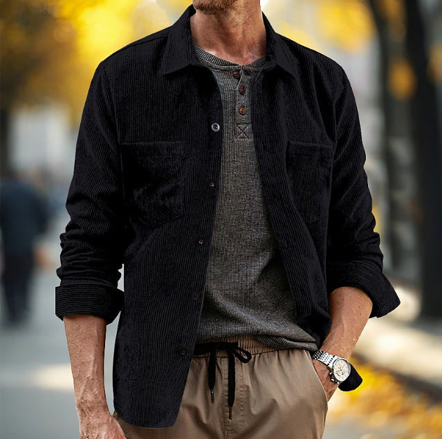 Men's Corduroy Shirt Jacket – Relaxed Fit with Lapel Pocket
