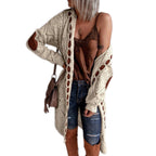 Women's Long Open-Front Knit Cardigan – Contrast Patchwork