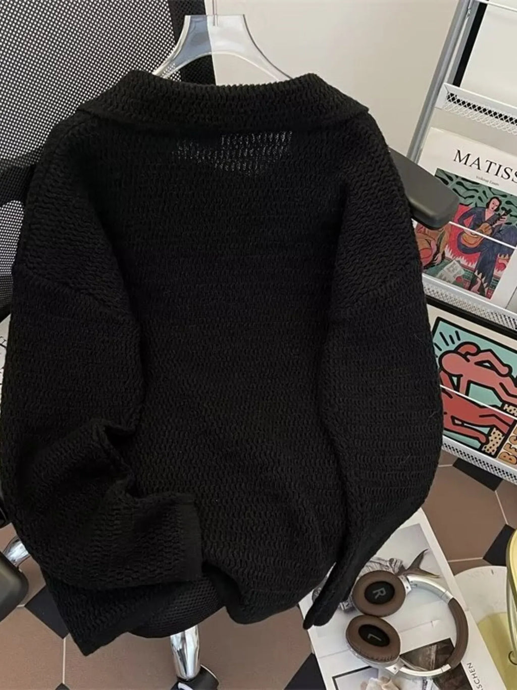 Men's Textured Knit Polo Collar Sweater — view 6