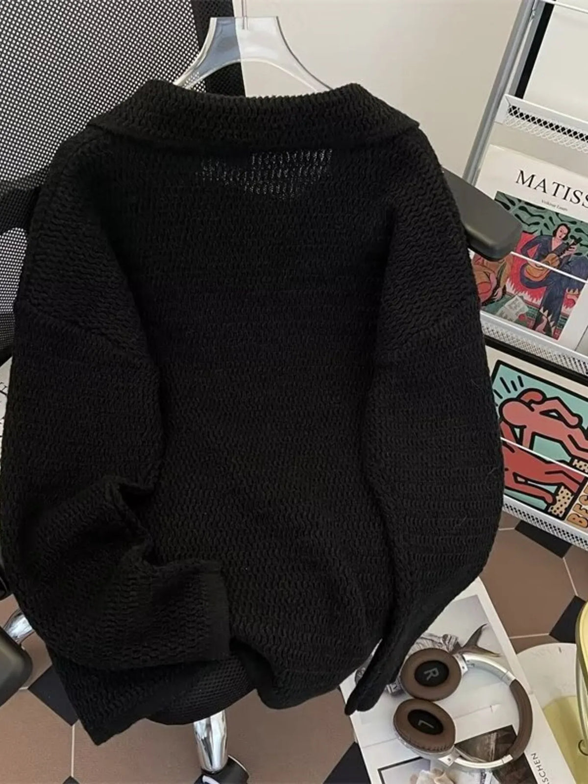 Men's Textured Knit Polo Collar Sweater — view 6
