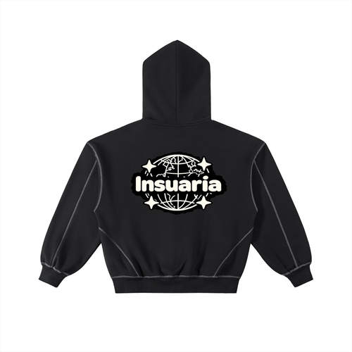 INSUARIA — Contrast-Stitched Boxy Zip Hoodie