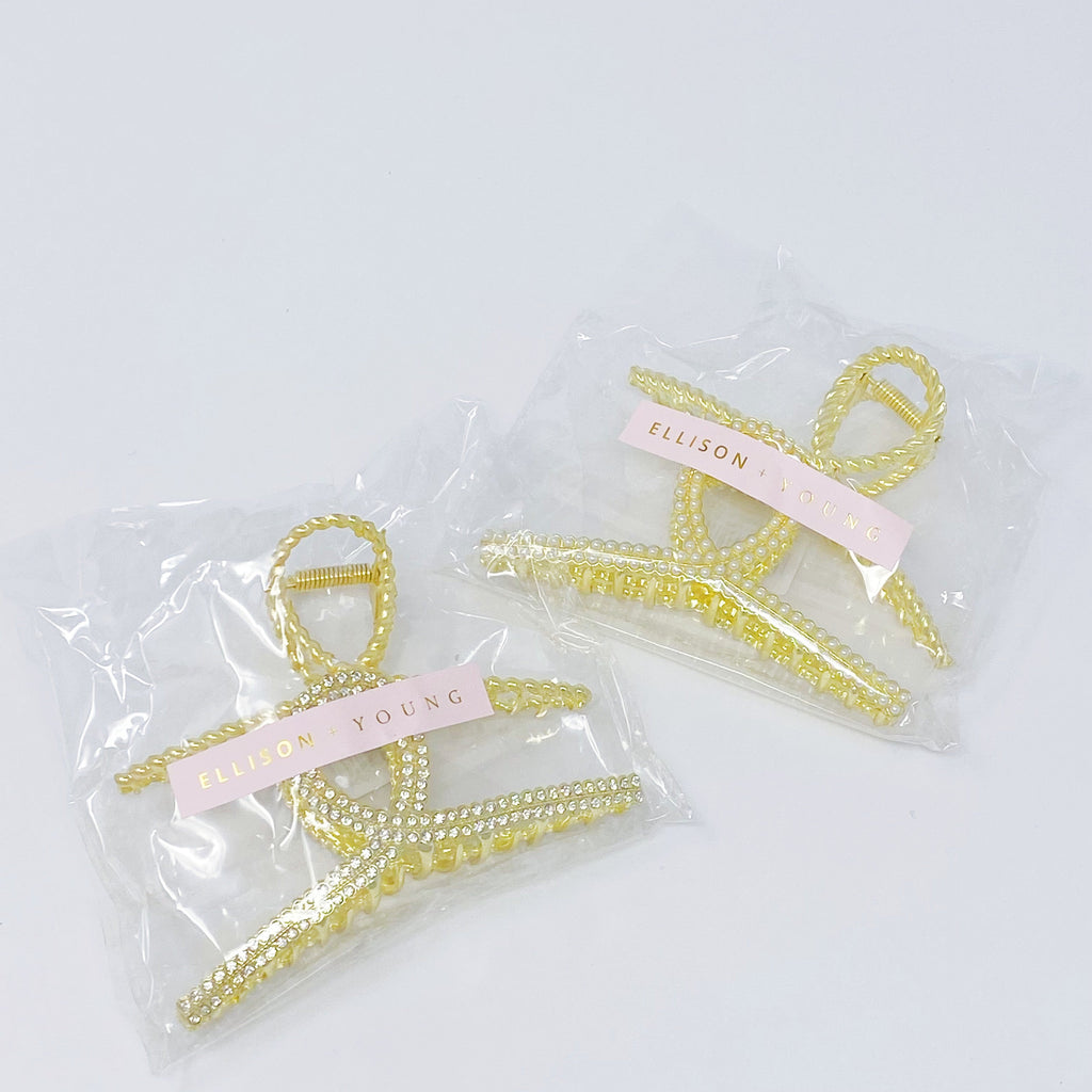 Golden Gem Hair Claw Set – Pearl & Crystal Gold Hair Clips (Set of 2)