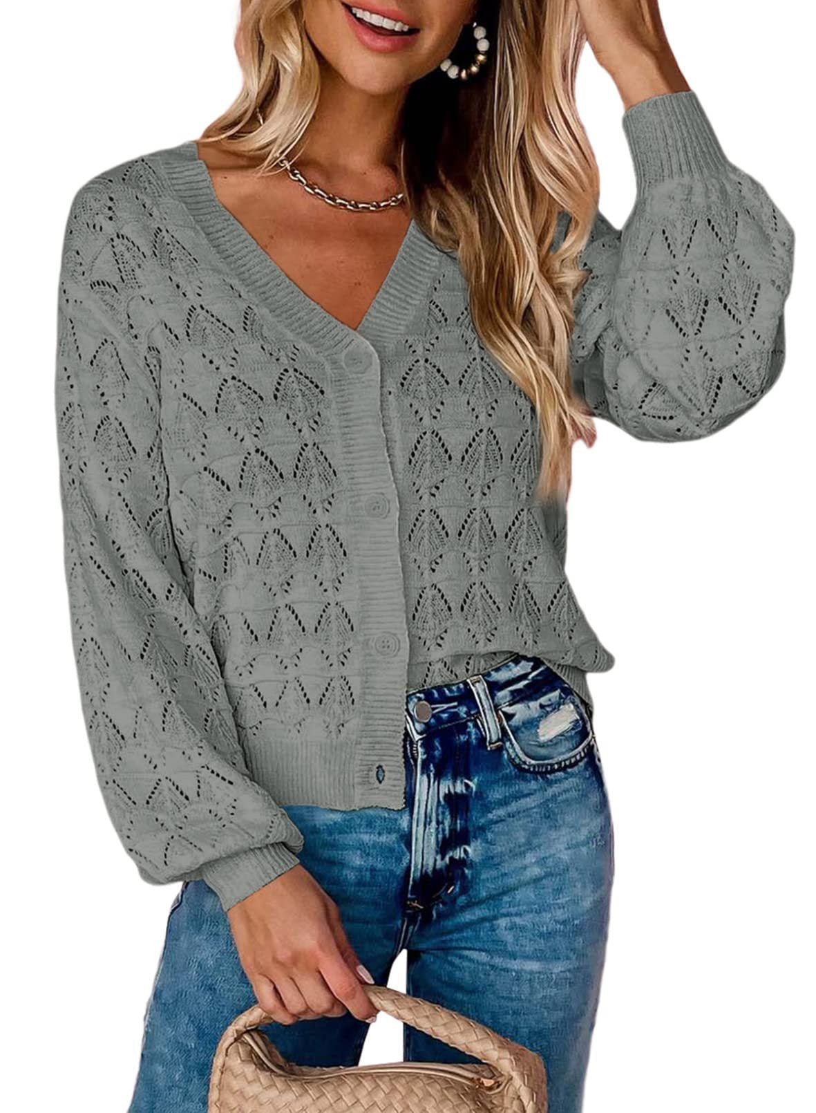 Women's Short V-Neck Knit Cardigan — view 8
