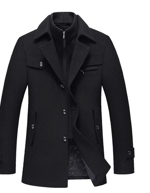 Men's Slim Fit Wool-Blend Overcoat – Detachable Collar