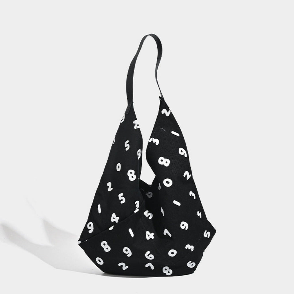 Black slouchy canvas hobo tote, view 3