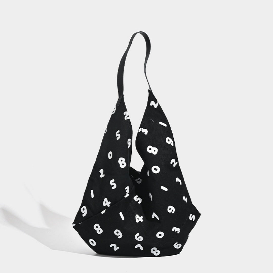 Black slouchy canvas hobo tote, view 3