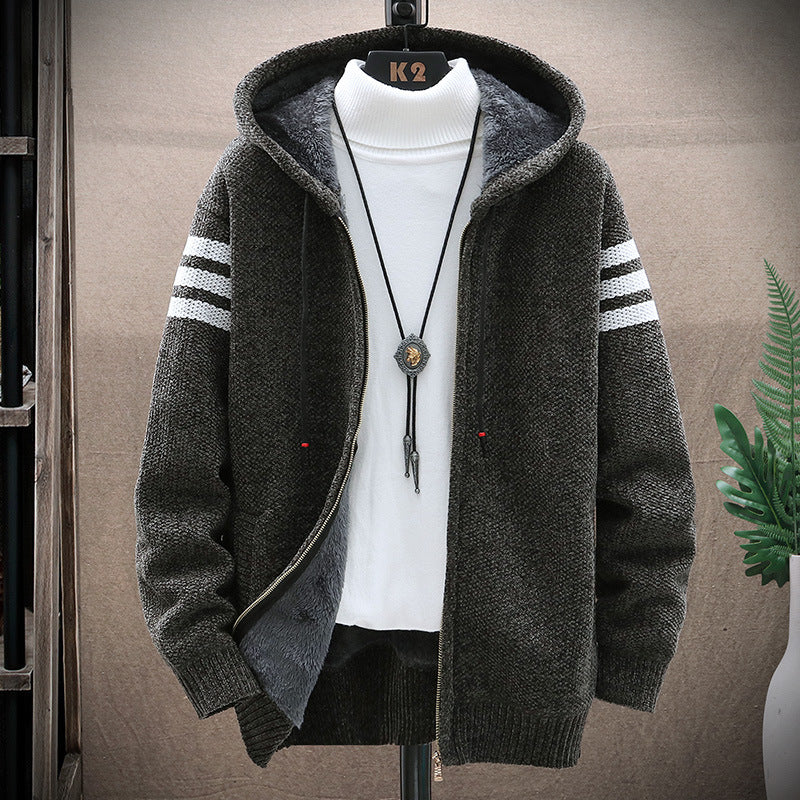 Men's Hooded Velvet Zip-Up Cardigan Jacket — view 2