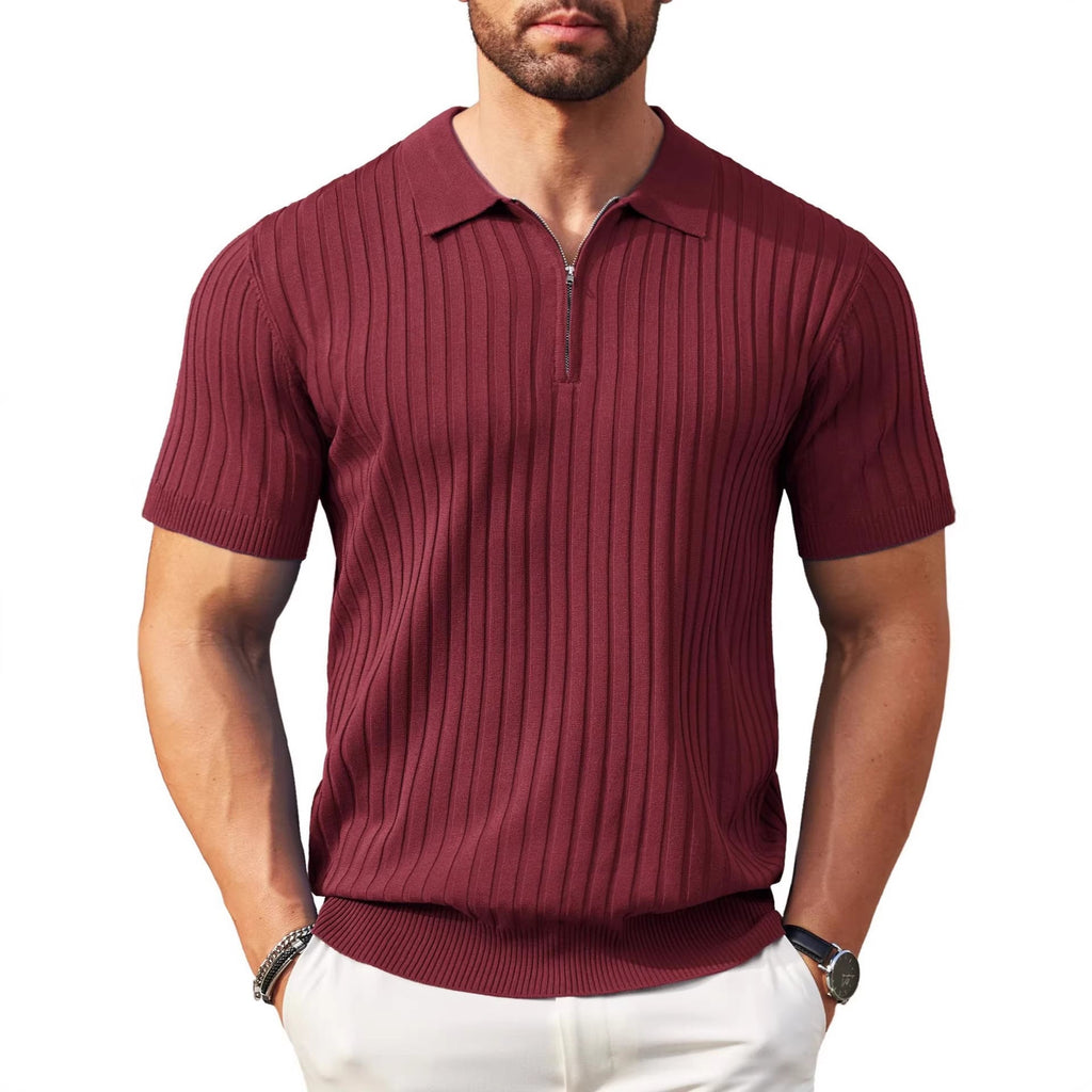 Men's Zip-Up Short-Sleeve Polo Shirt – Rib-Knit — view 5