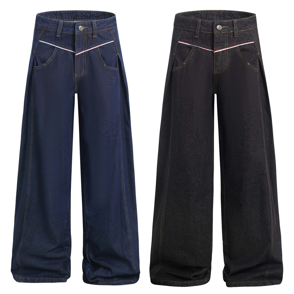 Men's Wide-Leg Denim Pants – Pleated Loose Fit — main view