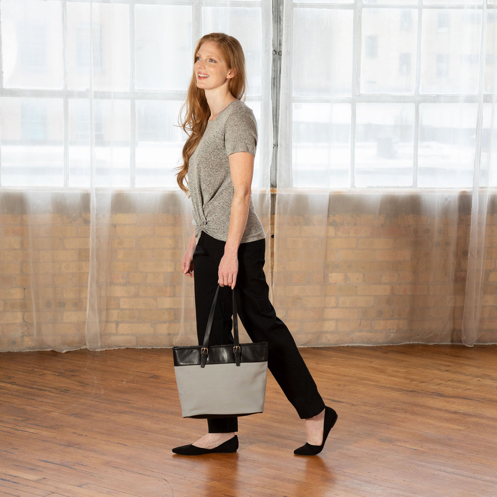 Canvas and faux leather tote bag, view 5