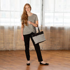 Canvas and faux leather tote bag, view 4