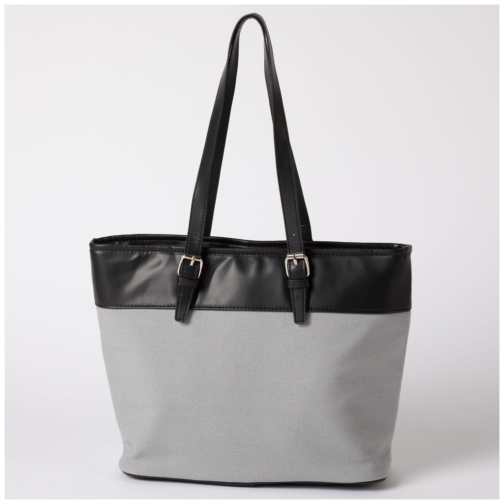 Canvas and faux leather tote bag, view 7
