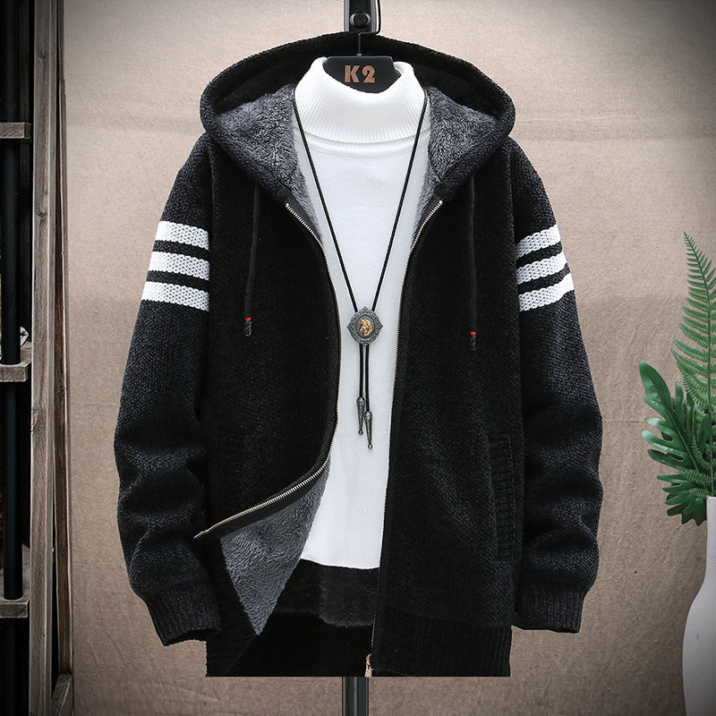 Men's Hooded Velvet Zip-Up Cardigan Jacket — view 5