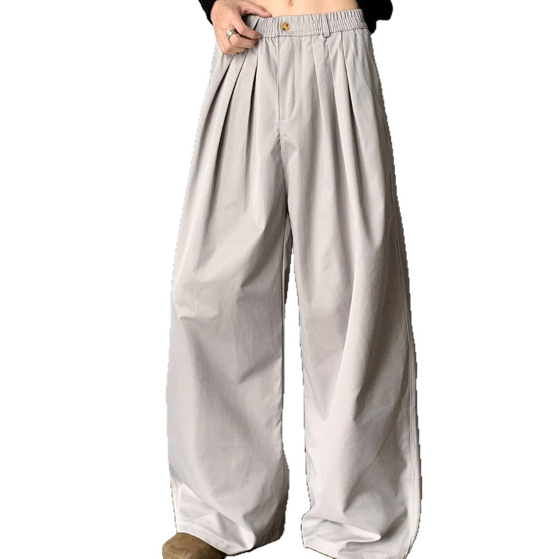 Men's Wide-Leg Pleated Trousers – Elastic Waist