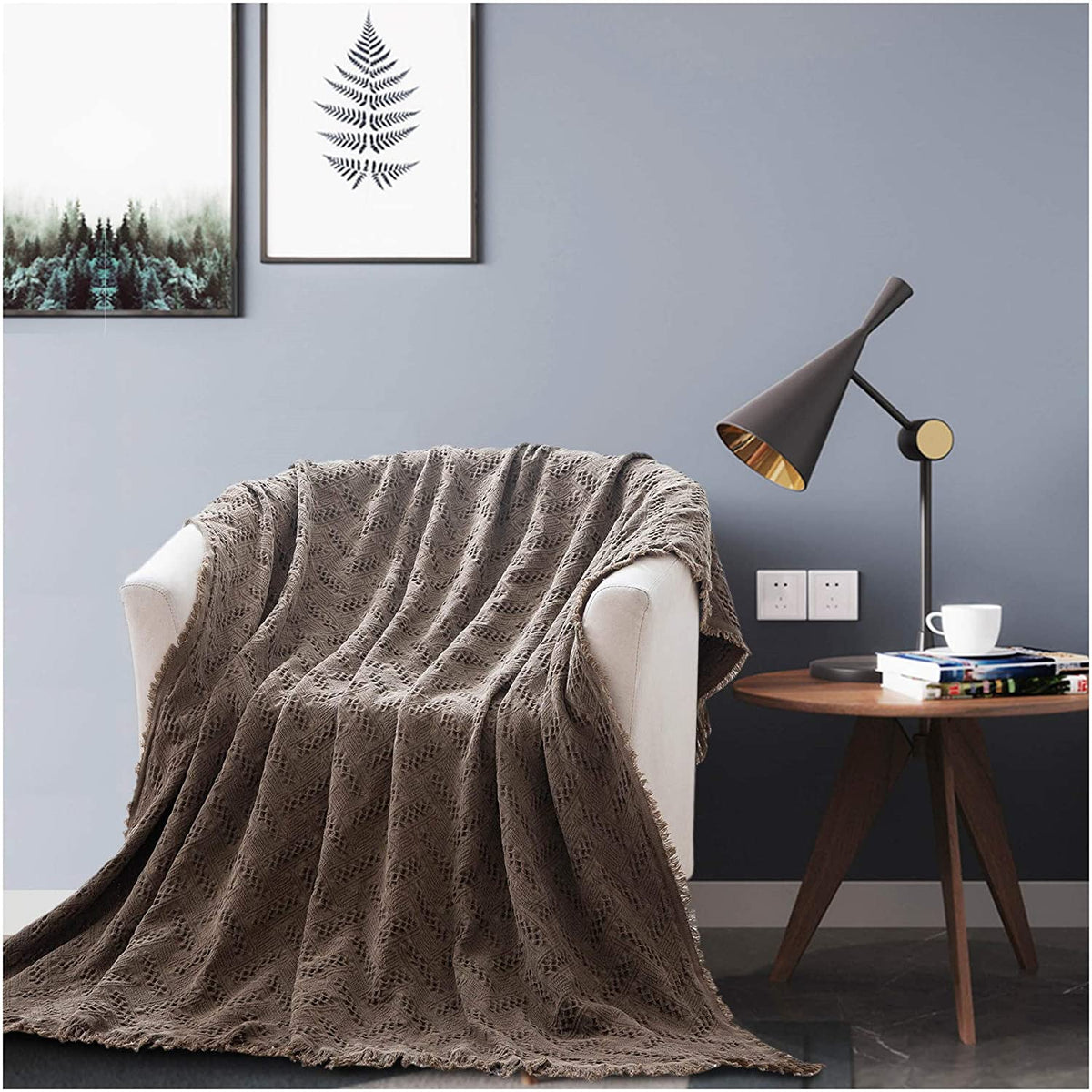Lightweight cotton throw in charcoal grey