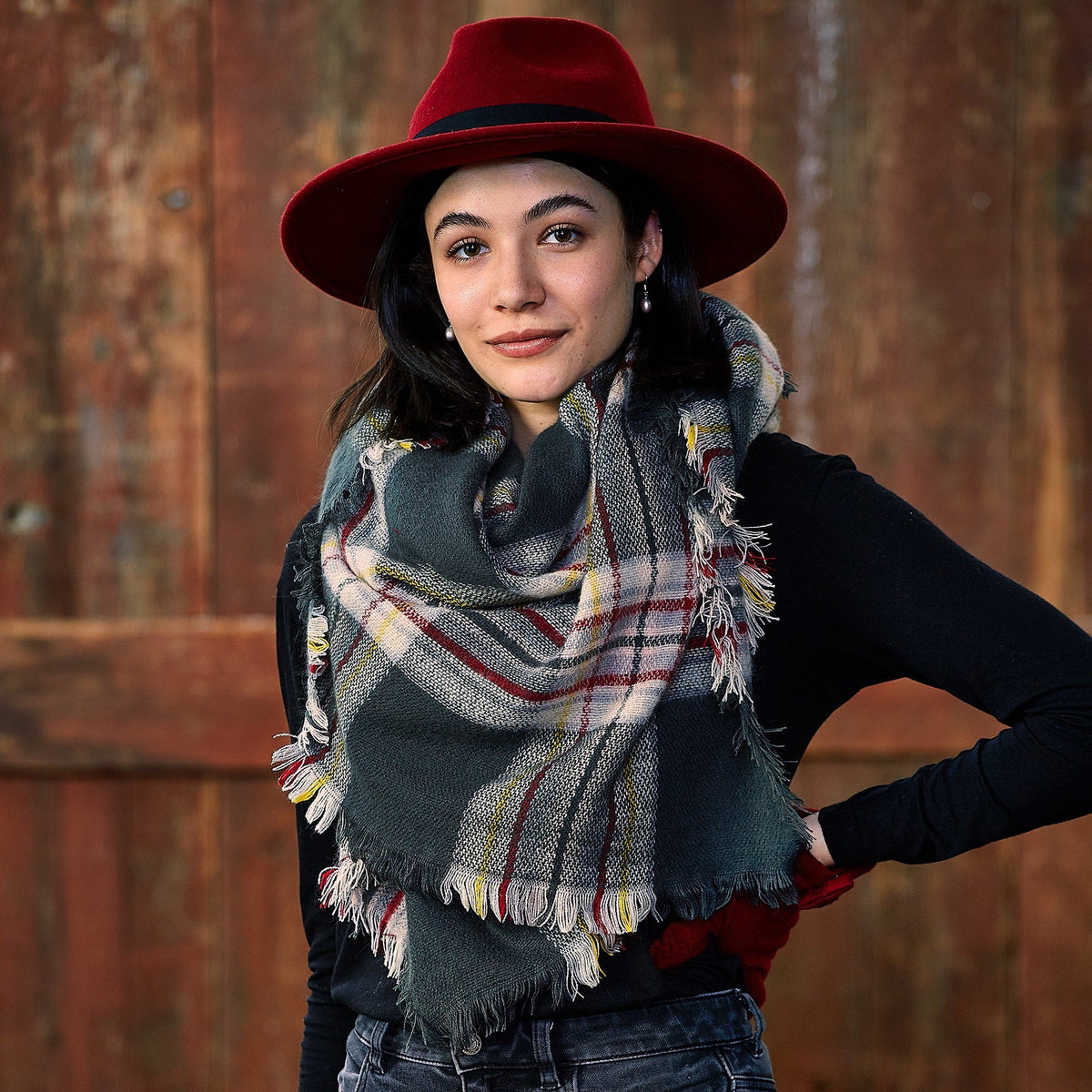 Anchor Plaid Blanket Scarf – Oversized Shawl Wrap, 55" x 55"