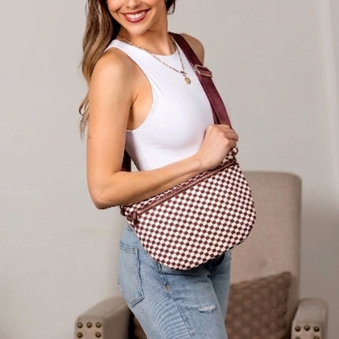 Layla woven check crossbody sling bag, view 17